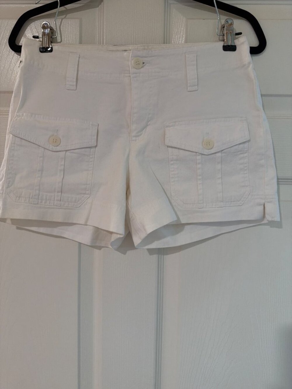 New Man Womens White Cotton Cargo Shorts With Button Flap Pockets Size S